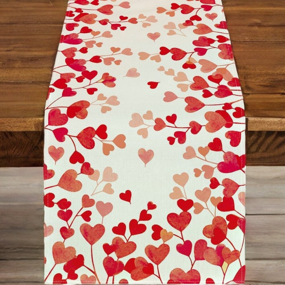 Valentines Day Table Runner Heart Dining Cloth Cottage Red Wedding Party Decor